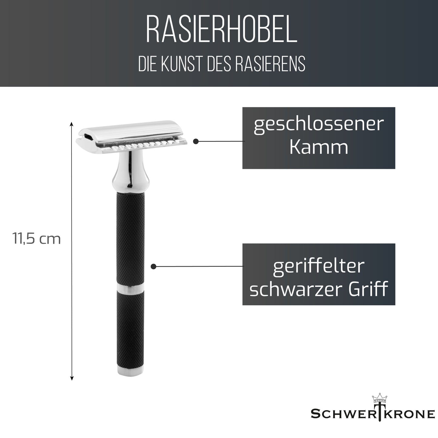Schwertkrone Rasierhobel Schwarz mit 15 Treet Platinum Rasierklingen