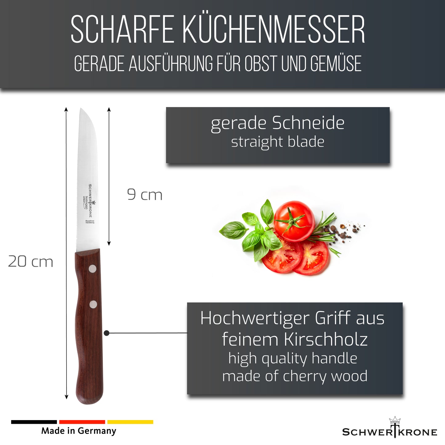 Gemüsemesser - gerade Klinge - Kirschholz