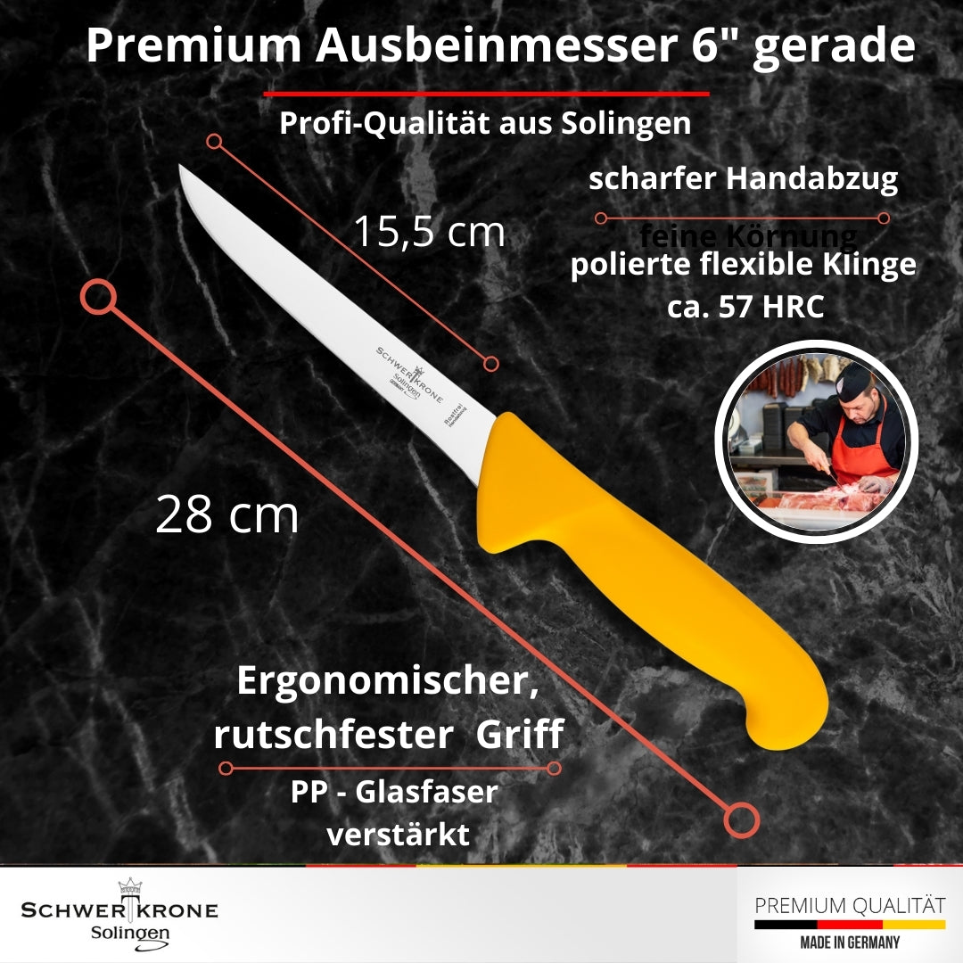 Schwertkrone Solingen Metzgermesser Set - Made in Germany - 4-tlg. Profi Messer Set, Fleischermesser, Schlachtermesser, Ausbeinmesser, Schlachtmesser