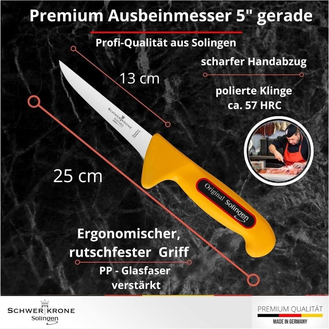 Schwertkrone Solingen Metzgermesser Set - Made in Germany - 6-tlg. Profi Messer Set, Fleischermesser, Schlachtermesser, Ausbeinmesser, Schlachtmesser