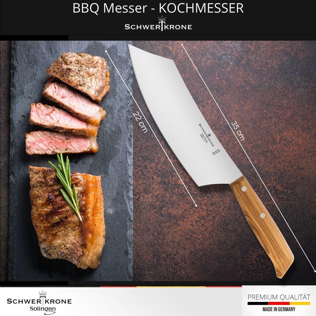Grillmesser BBQ Messer Chefmesser Made in Solingen - Olivenholz