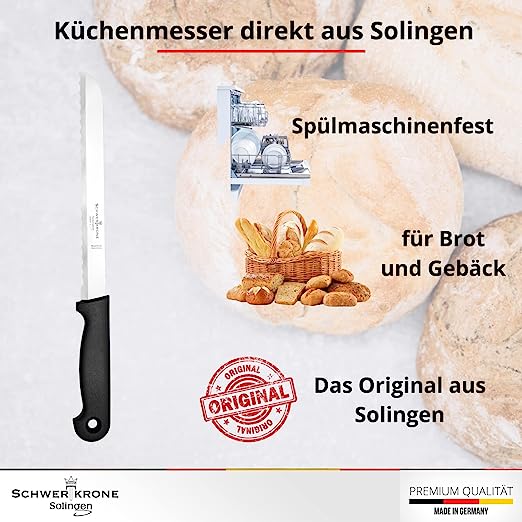 Schwertkrone Brotmesser mit Wellenschliff aus Solingen Made in Germany rostfrei