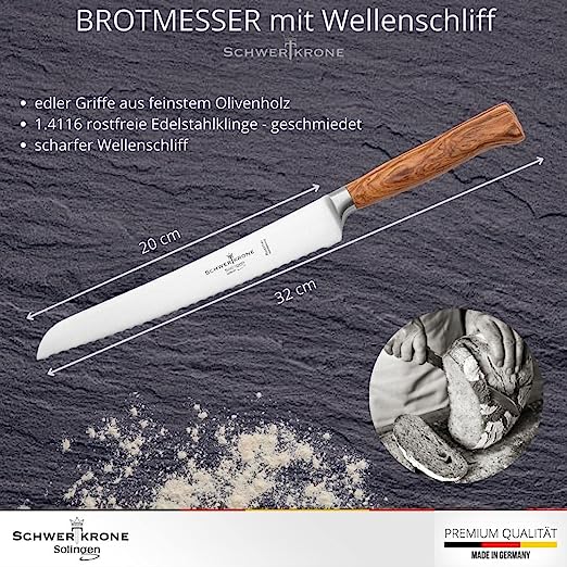 Brotmesser geschmiedet - Olivenholz 8" - 20 cm