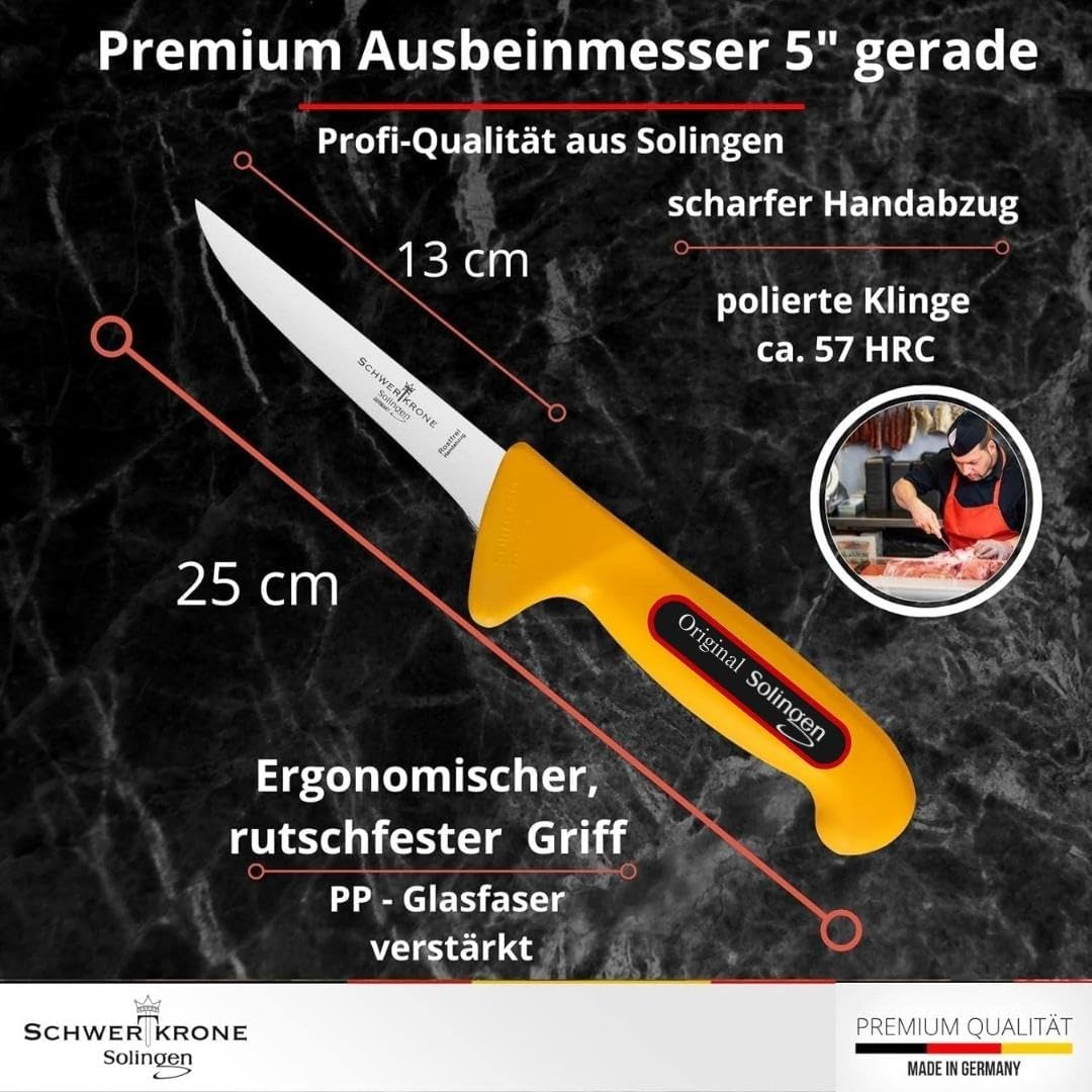 Schwertkrone Solingen Metzgermesser Set mit Wetzstahl  - Made in Germany - 4-tlg. Profi Messer Set, Fleischermesser, Schlachtermesser, Ausbeinmesser, Schlachtmesser