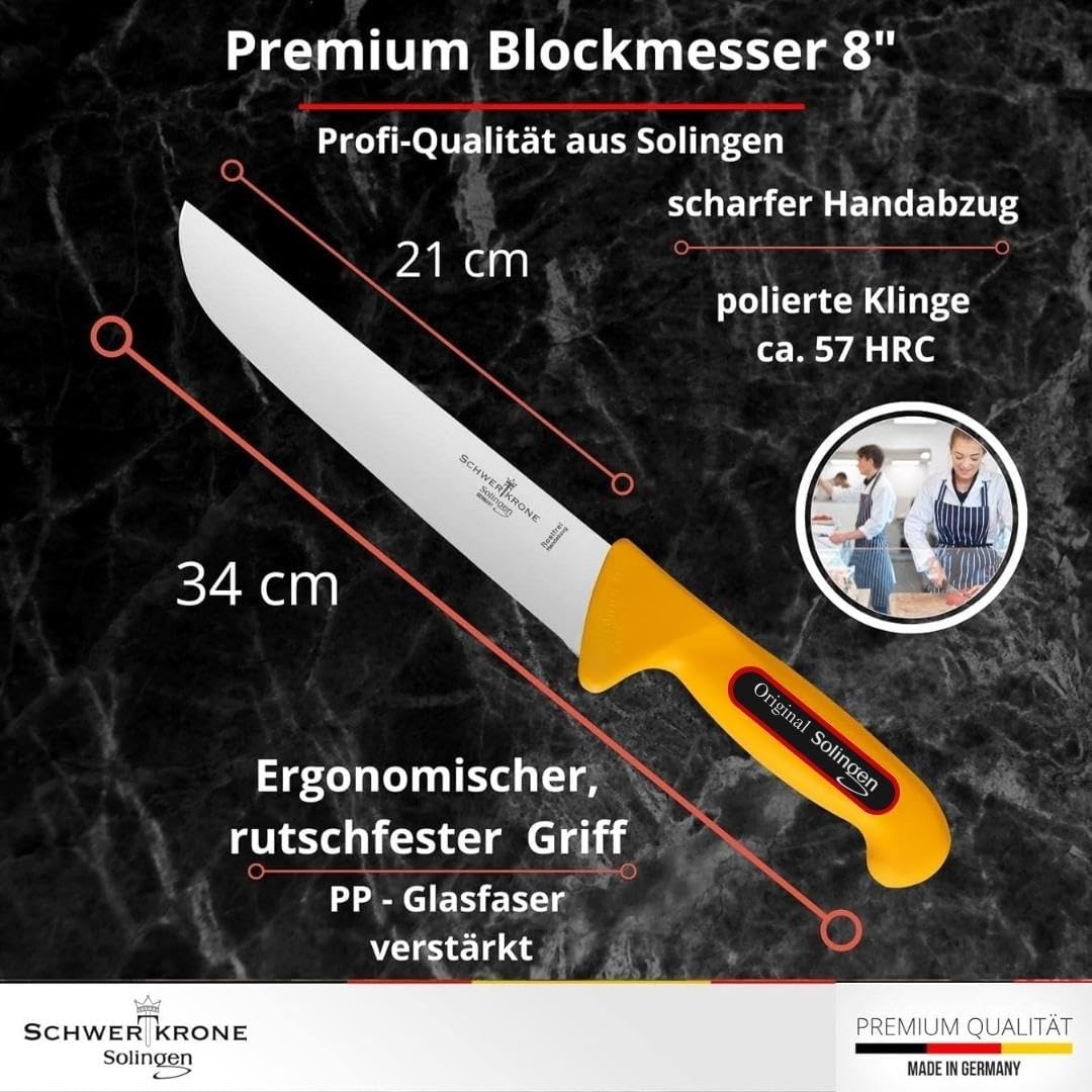 Schwertkrone Solingen Metzgermesser Set mit Wetzstahl  - Made in Germany - 4-tlg. Profi Messer Set, Fleischermesser, Schlachtermesser, Ausbeinmesser, Schlachtmesser