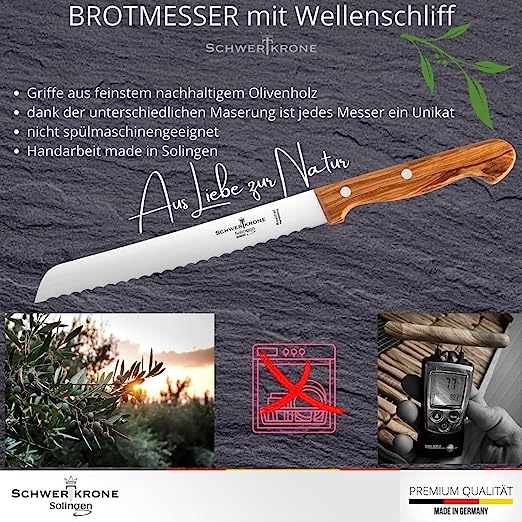Brotmesser Wellenschliff Olivenholz - 8" - 20 cm