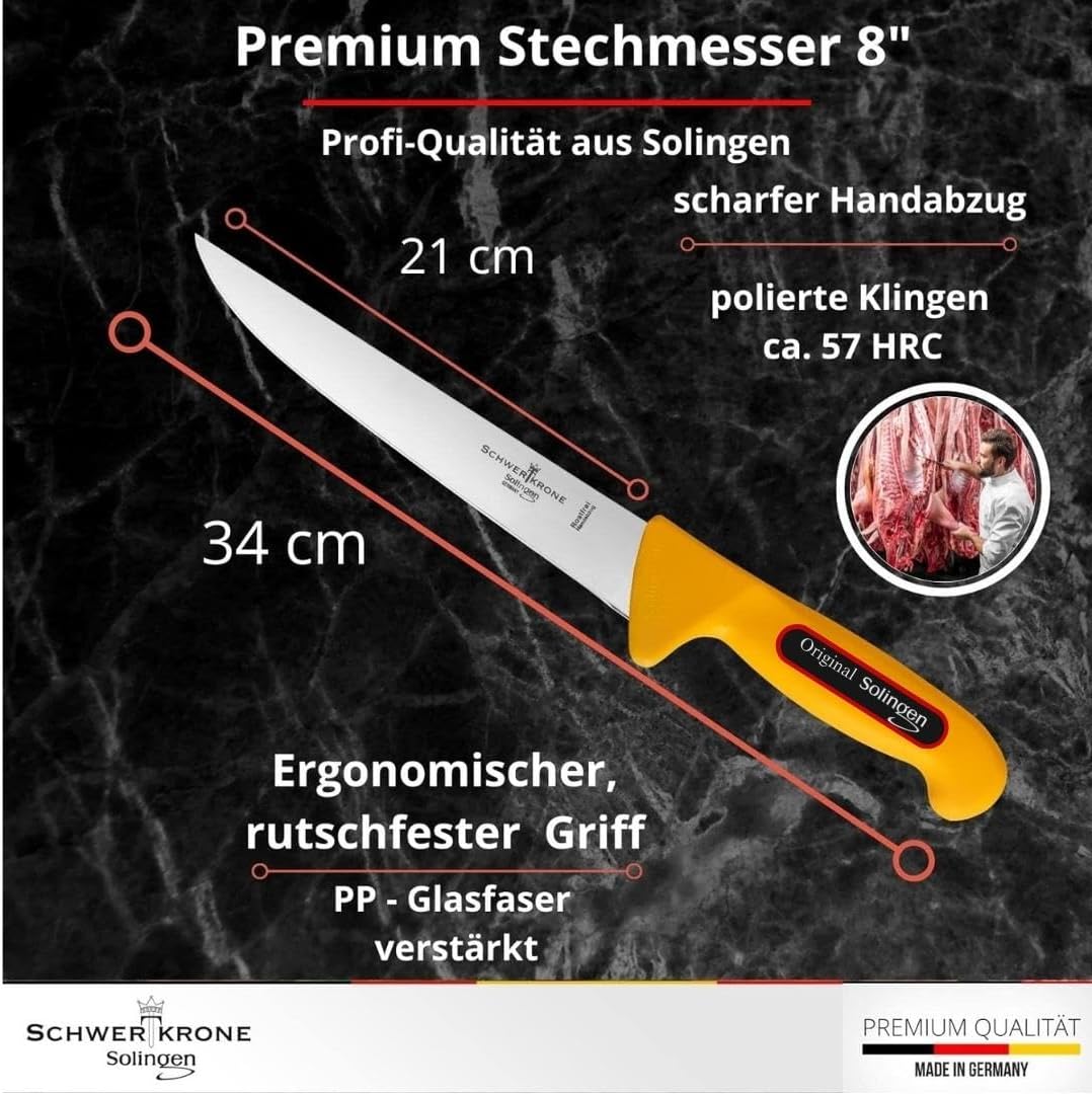 Schwertkrone Solingen Metzgermesser Set - Made in Germany - 6-tlg. Profi Messer Set, Fleischermesser, Schlachtermesser, Ausbeinmesser, Schlachtmesser