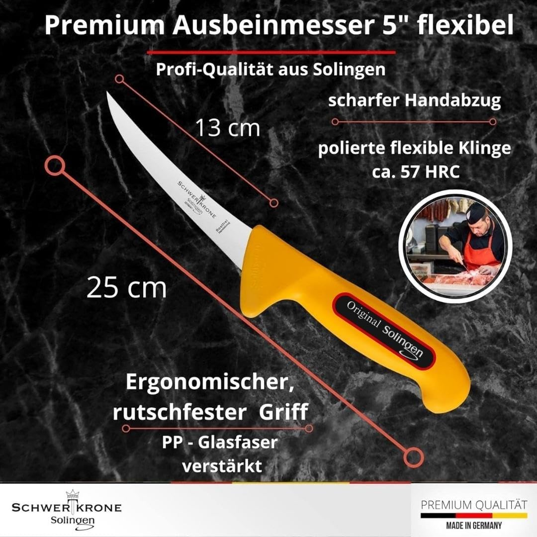 Schwertkrone Solingen Metzgermesser Set mit Wetzstahl  - Made in Germany - 4-tlg. Profi Messer Set, Fleischermesser, Schlachtermesser, Ausbeinmesser, Schlachtmesser