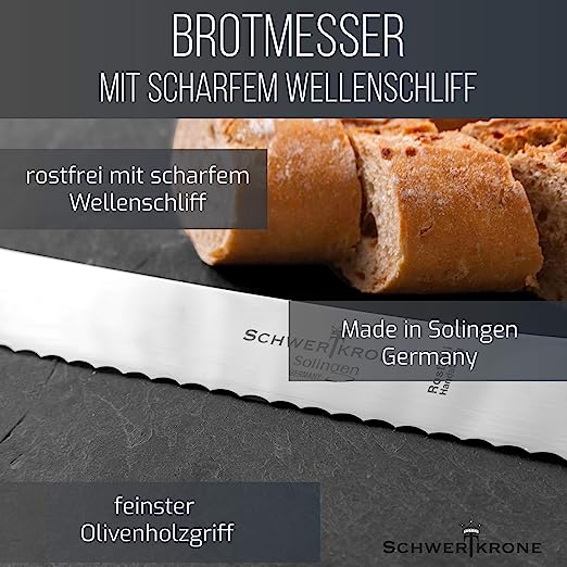 Brotmesser Wellenschliff Olivenholz - 12" - 30 cm