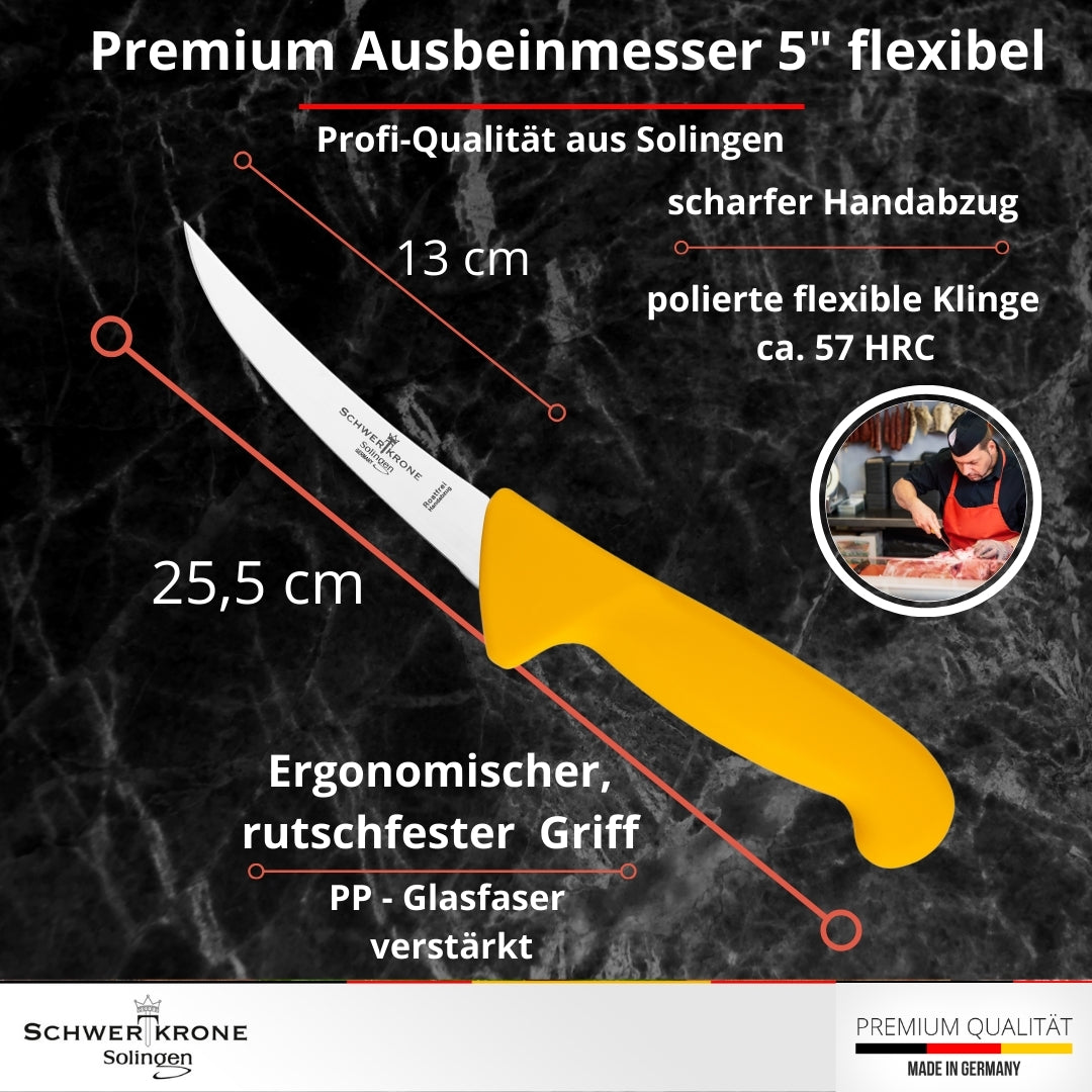 Schwertkrone Solingen Metzgermesser Set - Made in Germany - 4-tlg. Profi Messer Set, Fleischermesser, Schlachtermesser, Ausbeinmesser, Schlachtmesser