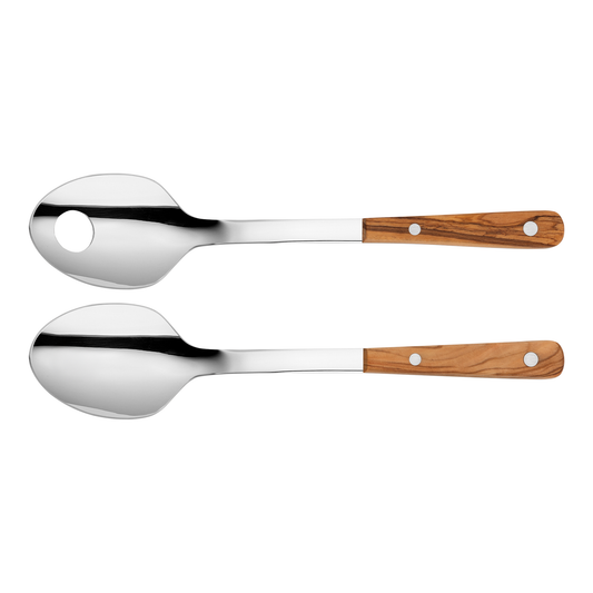 Salatbesteck Edelstahl mit Olivenholzgriff (2-teilig) – 25 cm Salatlöffel Set, rostfrei & hochwertig