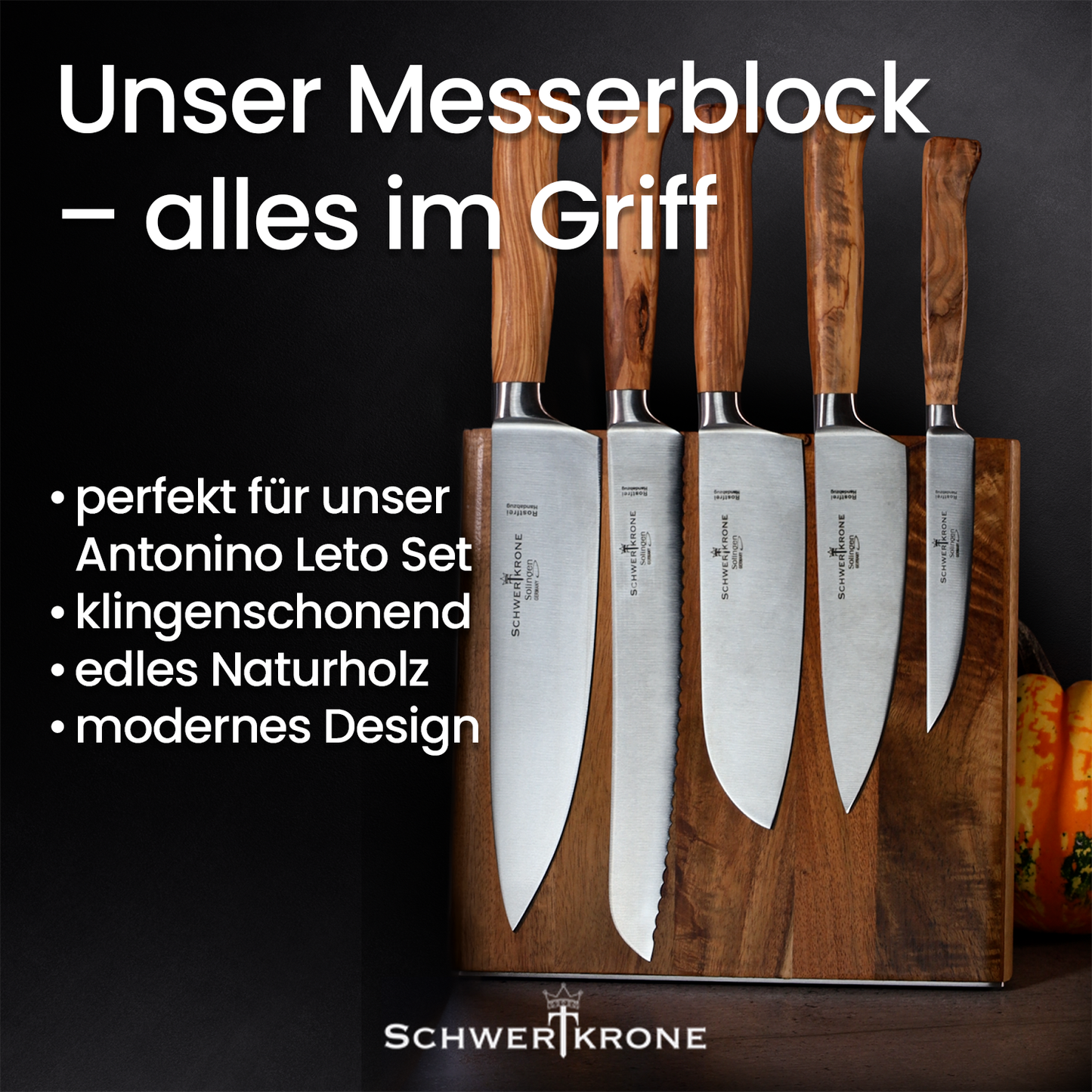 Schwertkrone® Magnetischer Messerblock aus Akazienholz – Für bis zu 6 Messer