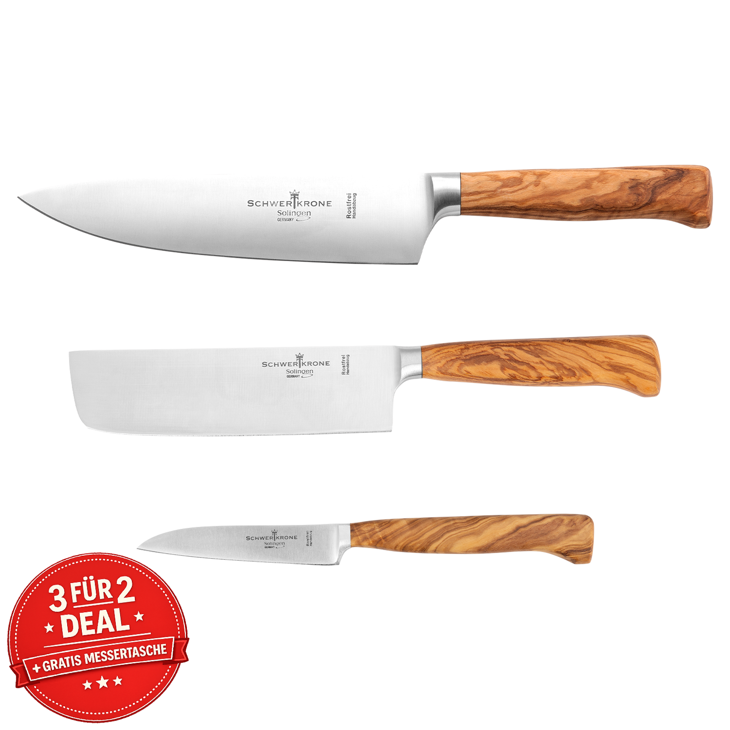 ANTONINO LETO 3er Messerset Olive geschmiedet – Solingen