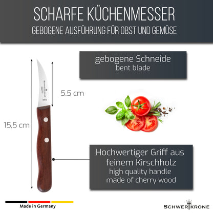 Schälmesser - gebogene Klinge - Vogelschnabel - Kirschholz